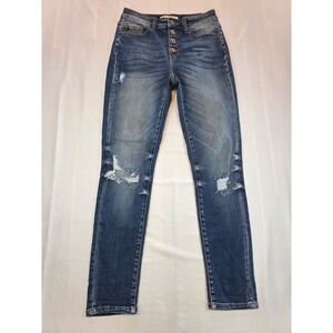 KanCan High Rise Distressed Skinny Jeans Medium Wash Blue Size 26/5 Button Fly